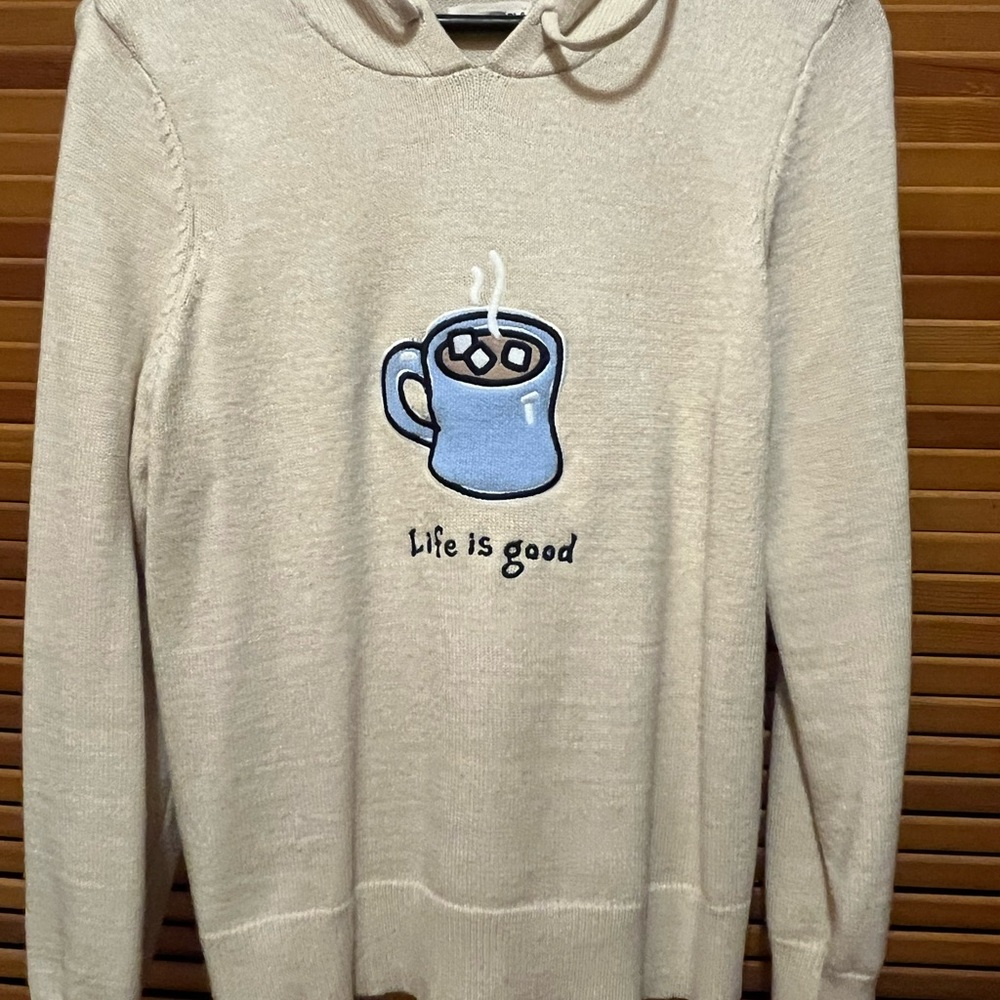 Life Is Good Cream Knit Hoodie Sweater